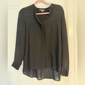 Vince Long Sleeve Pleated Back Black Women's Blouse